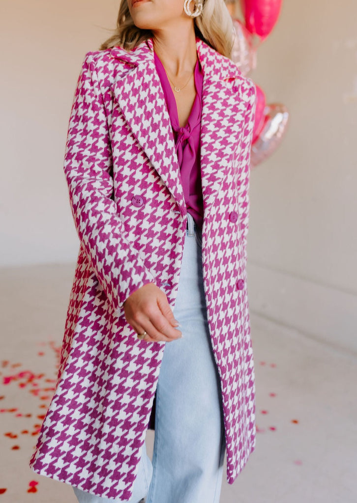 Pink shop houndstooth coat